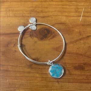 Alex and Ani Silver Bangle Bracelet with Blue Charm